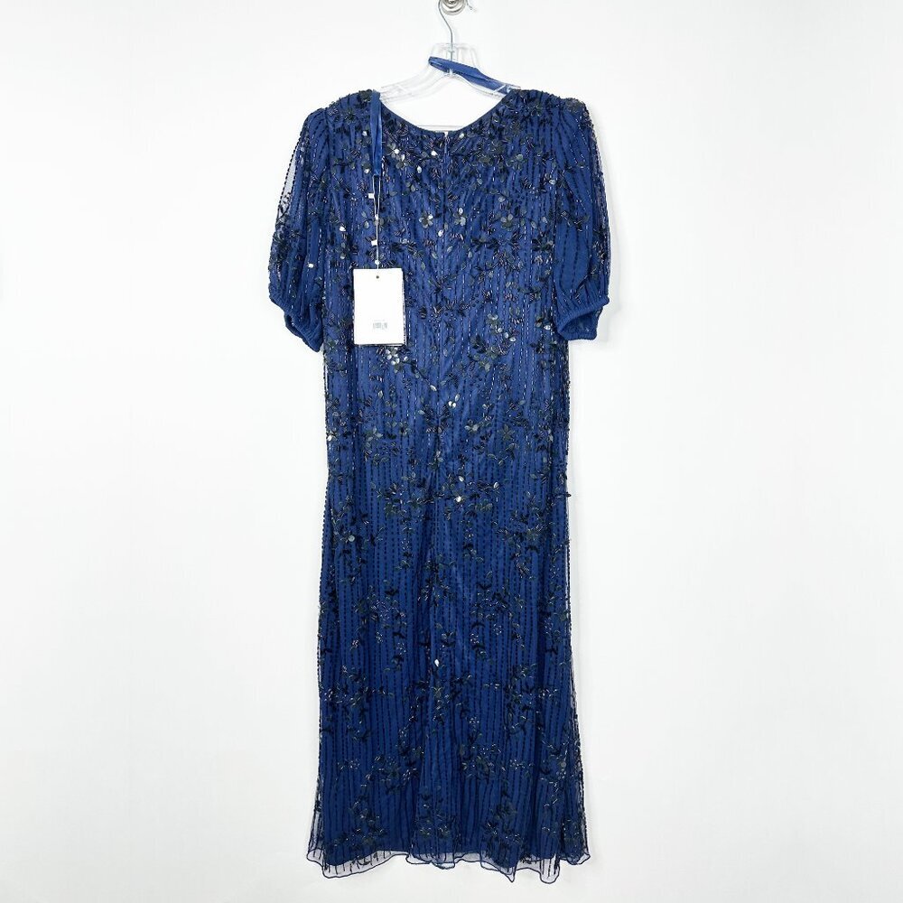 NWT Mac Duggal High Neck Puff Sleeve Embellished Dress Midnight 16W #7929 - Picture 5 of 8
